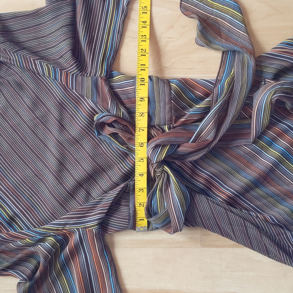 H&M Sheer Mesh Dress, Tie Back, layered overlay w/ slip, sequins, Med, striped - Picture 5 of 16
